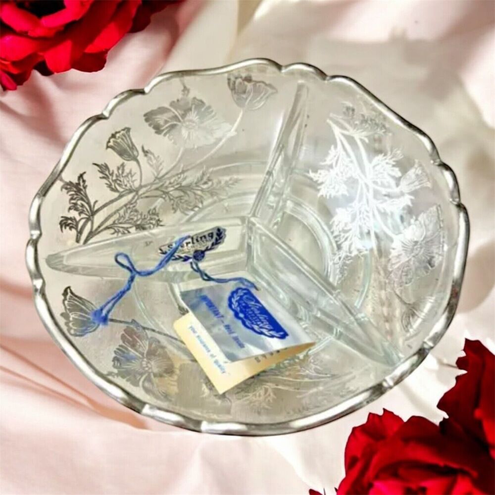 Vintage Silver City Glass Co. Crystal Divided Candy Relish Dish - 6"